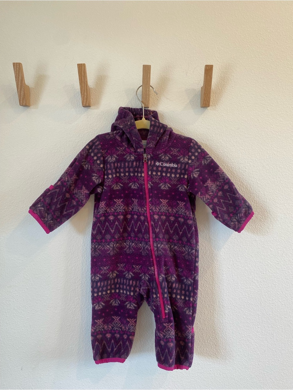 Columbia Purple and Pink Patterned Hooded Fleece One-Piece